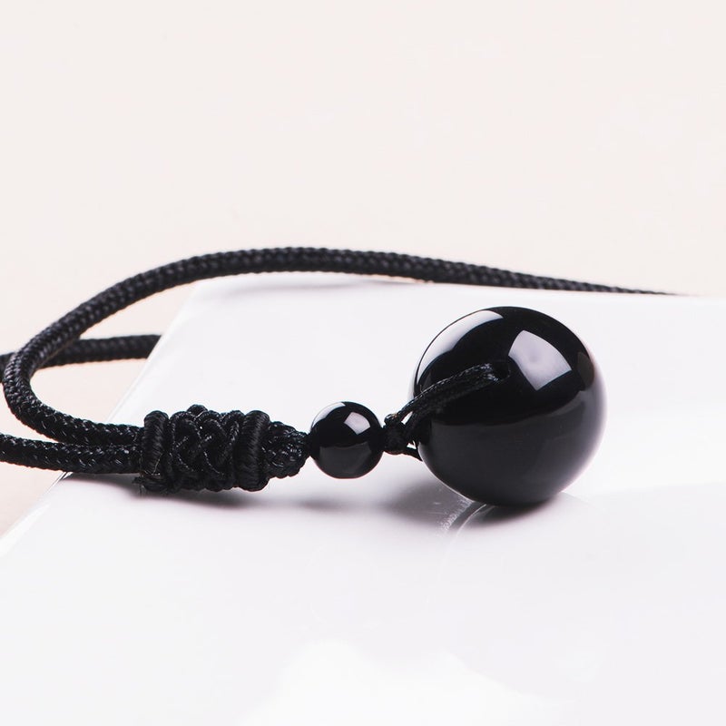 iSTONE Unisex Genuine 16mm Round Beads Gemstone Pendant Necklace Black Rope Chain 25 inch (Black Obsidian) - Image 4